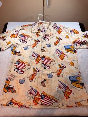 Men's Palmwave Hawaii Yellow Route 66 Graphic Short-Sleeve Button Shirt. Size L
